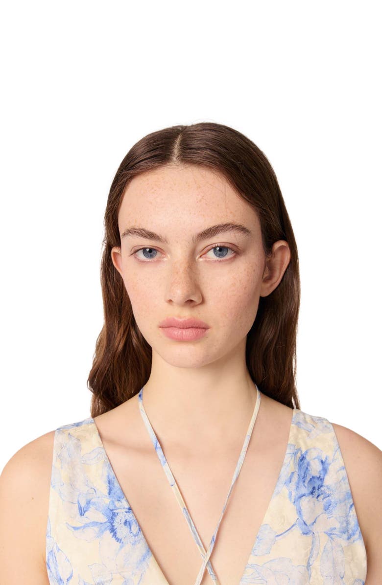 maje Patterned maxi dress with lacing, Alternate, color, 