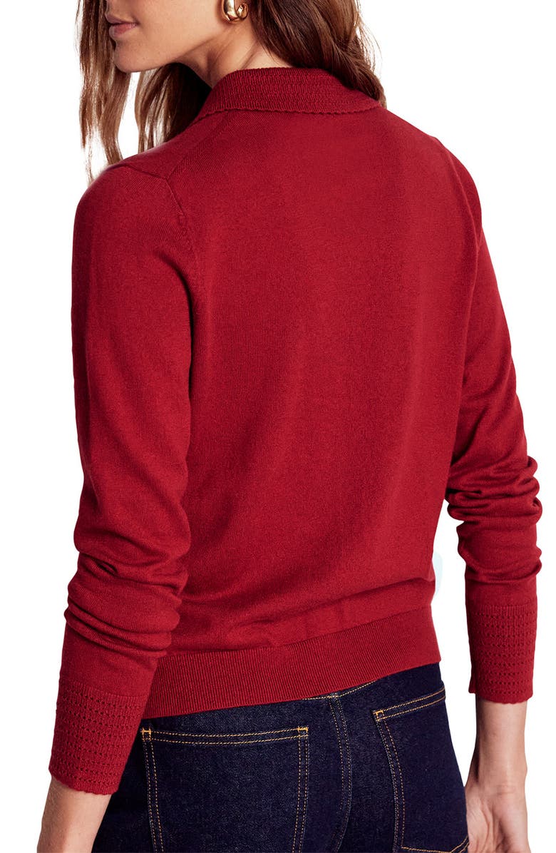 Boden Briony Pointelle Trim Cotton & Wool Cardigan, Alternate, color, Red Liquorice