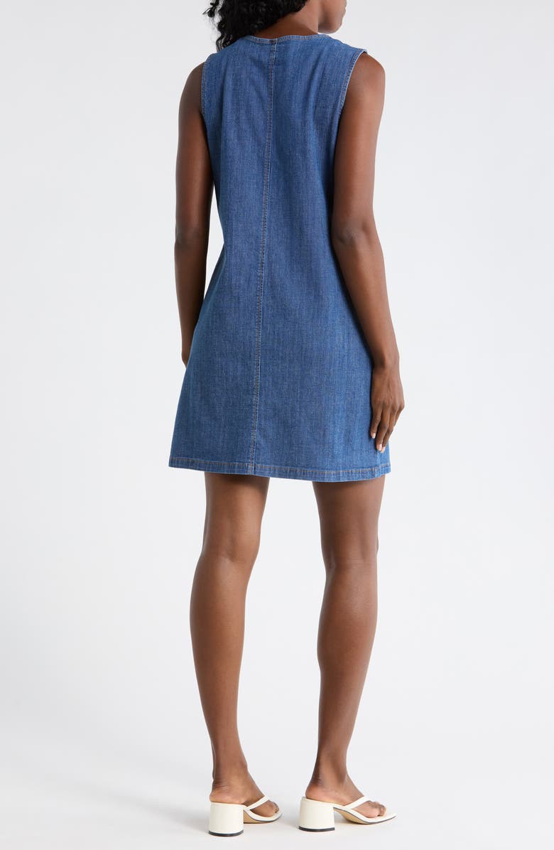 Ellen Tracy Sleeveless Scalloped Button Front Denim Minidress, Alternate, color, Medium Denim
