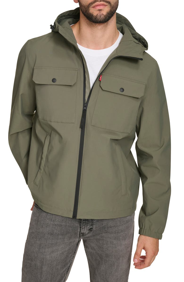 Levi's Hooded Rain Jacket, Main, color, Sage Green
