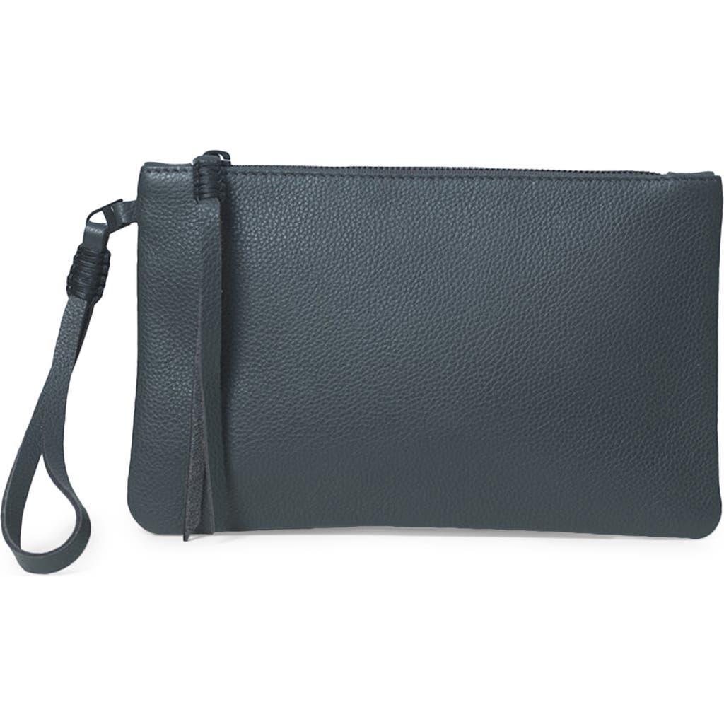 Callista Slim Grained Leather Wristlet In Gray