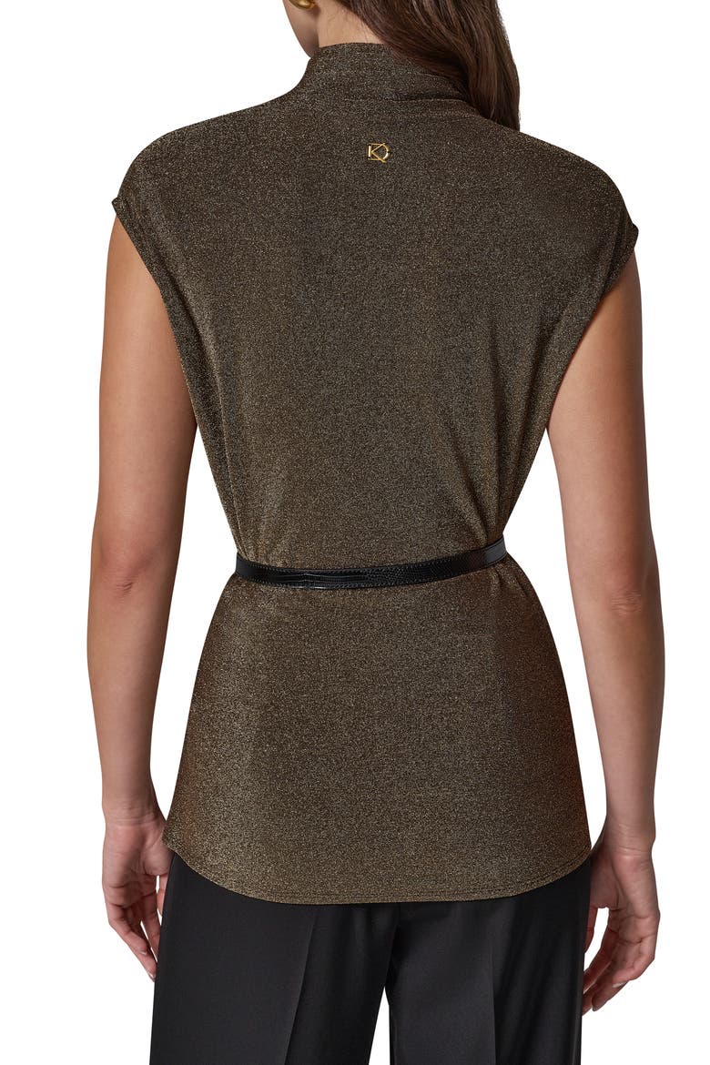 Metallic Mock Neck Top with Belt, Alternate, color, BLACK/ GOLD