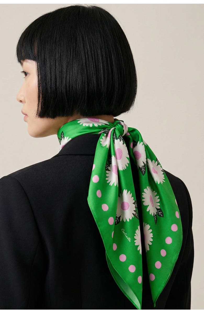 Centinelle White Flower Silk Large Square Scarf, Alternate, color, Green