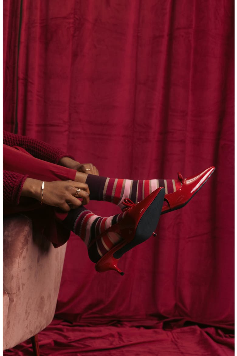 Assorted 2-Pack Sheer Stripe Crew Socks, Alternate, color, RED MULTI