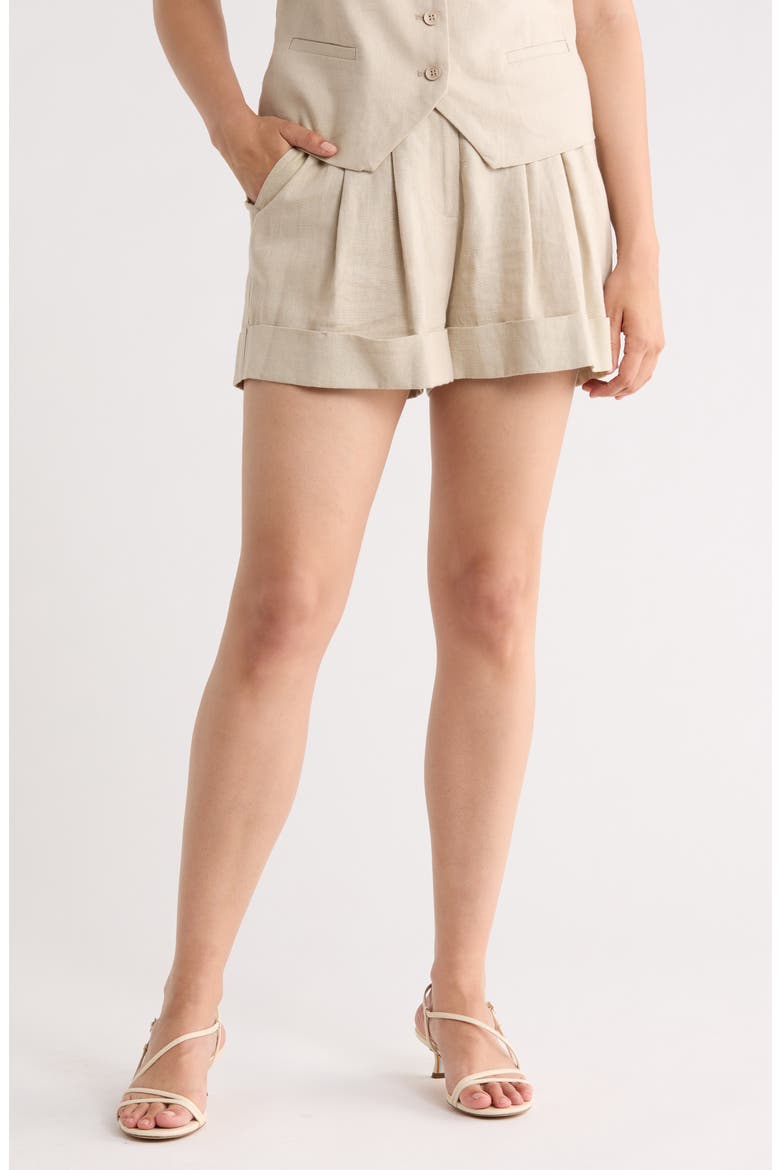 Linen Blend Shorts, Main, color, PEBBLE