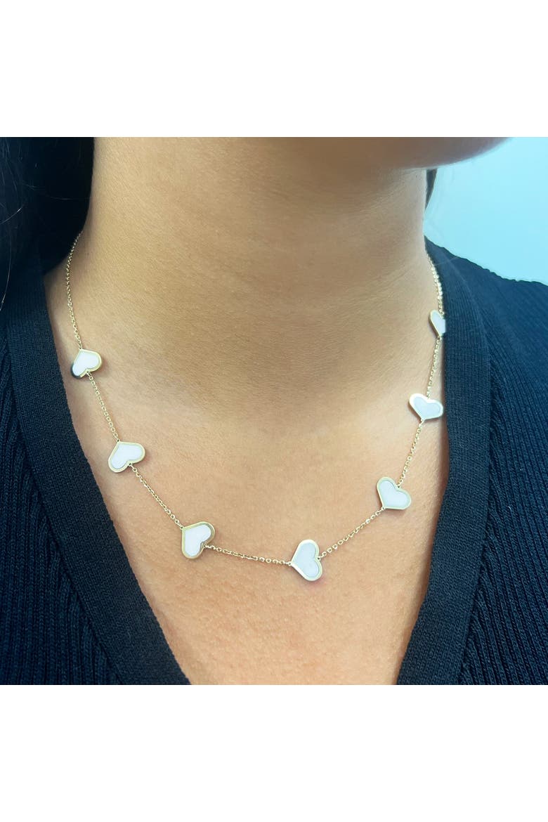 Large Mother of Pearl Heart Station Necklace, Alternate, color, Mother of Pearl