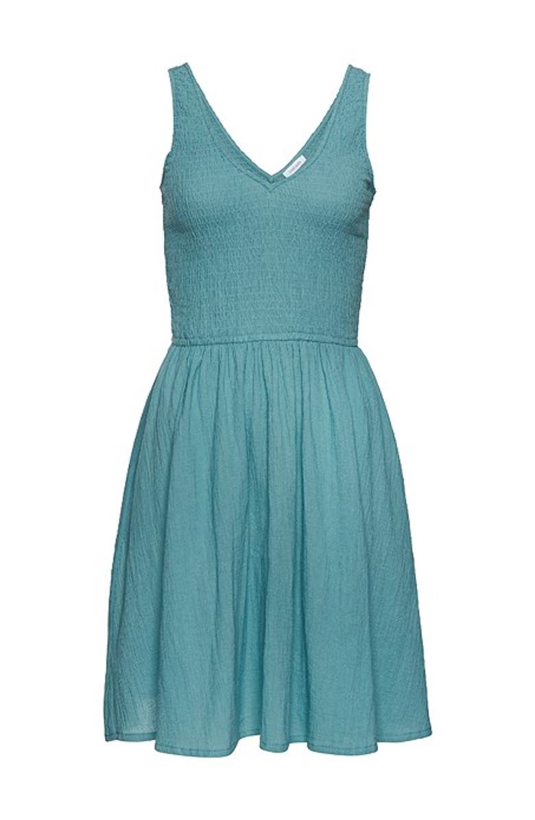 LASCANA Women's Smocked V-Neck Dress, Alternate, color, Teal