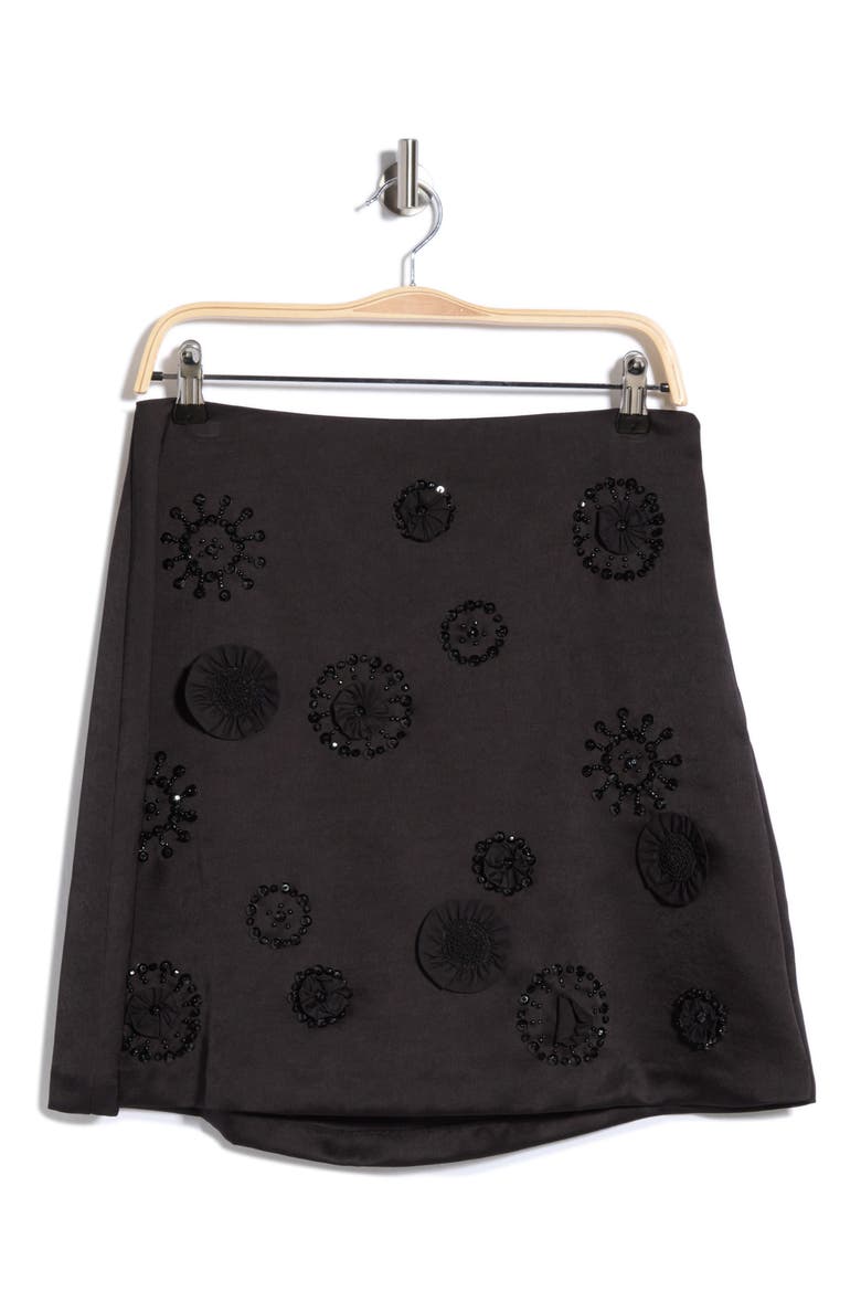 Abrielle Beaded Satin Miniskirt, Main, color, BLACK