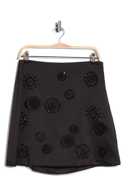 Abrielle Beaded Satin Miniskirt