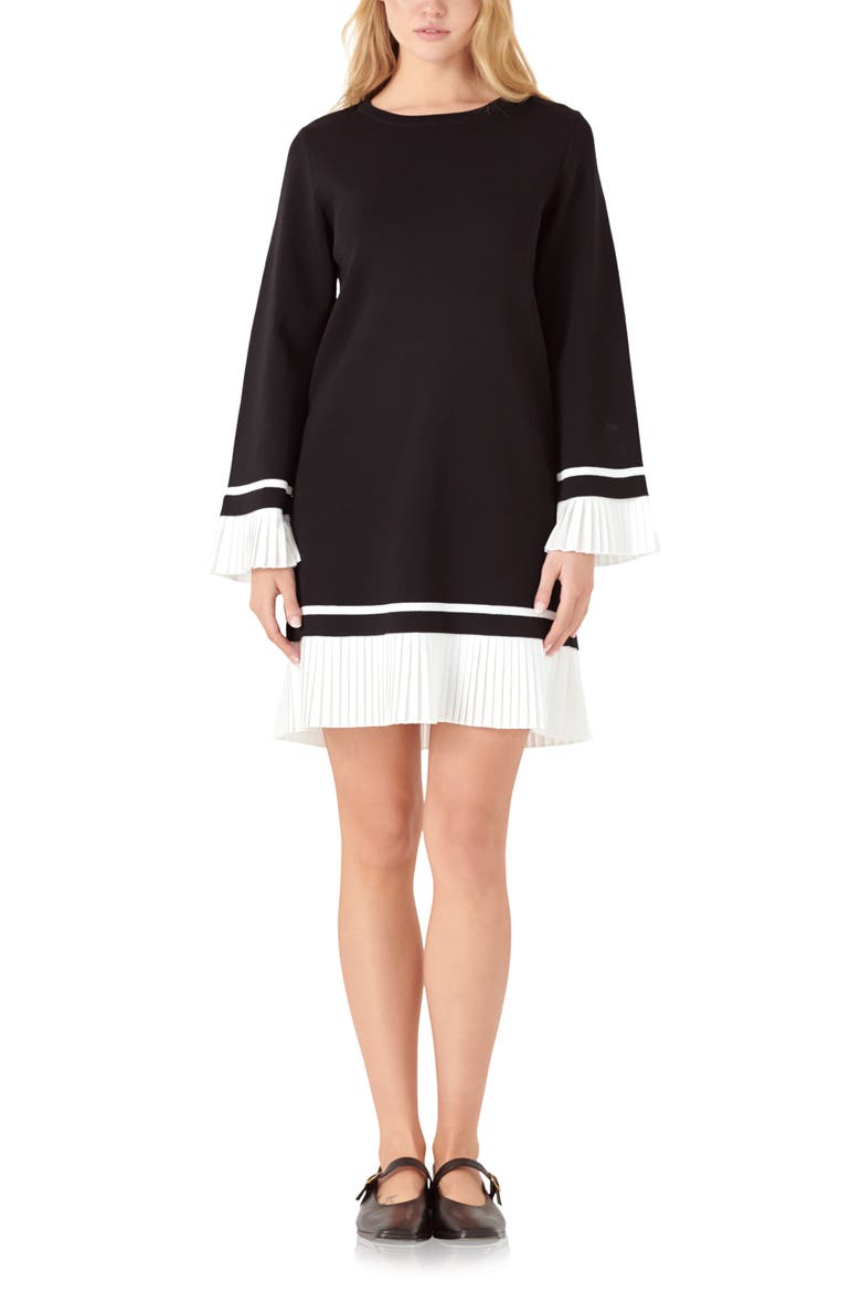 Mixed Media Long Sleeve Minidress, Main, color, BLACK/ WHITE