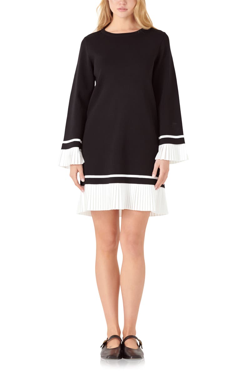 English Factory Mixed Media Long Sleeve Minidress, Main, color, 