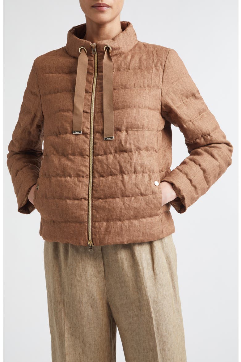 New Linen Quilted Down Jacket, Main, color, 2240 TOBACCO