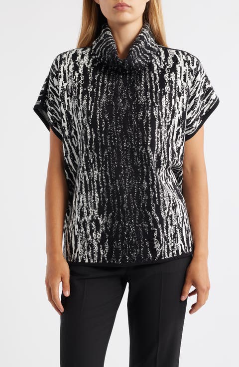 Animal Stripe Short Sleeve Tunic Sweater