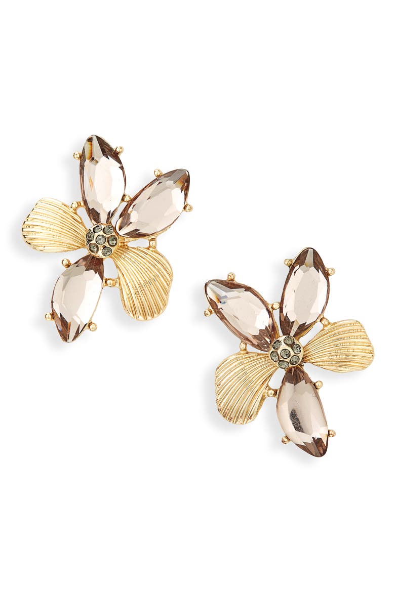Flower Stone Statement Stud Earrings, Main, color, BLUSH- GOLD