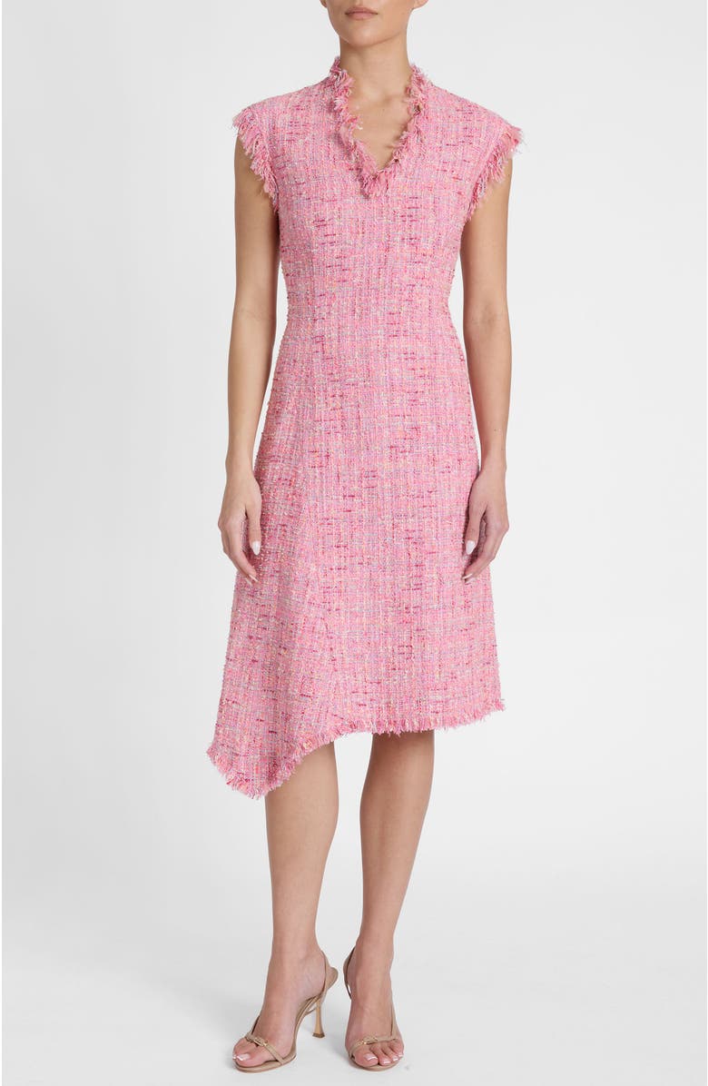 Santorelli Cici Asymmetric A-Line Dress in Cotton Blend Tweed, Main, color, Candy Pink