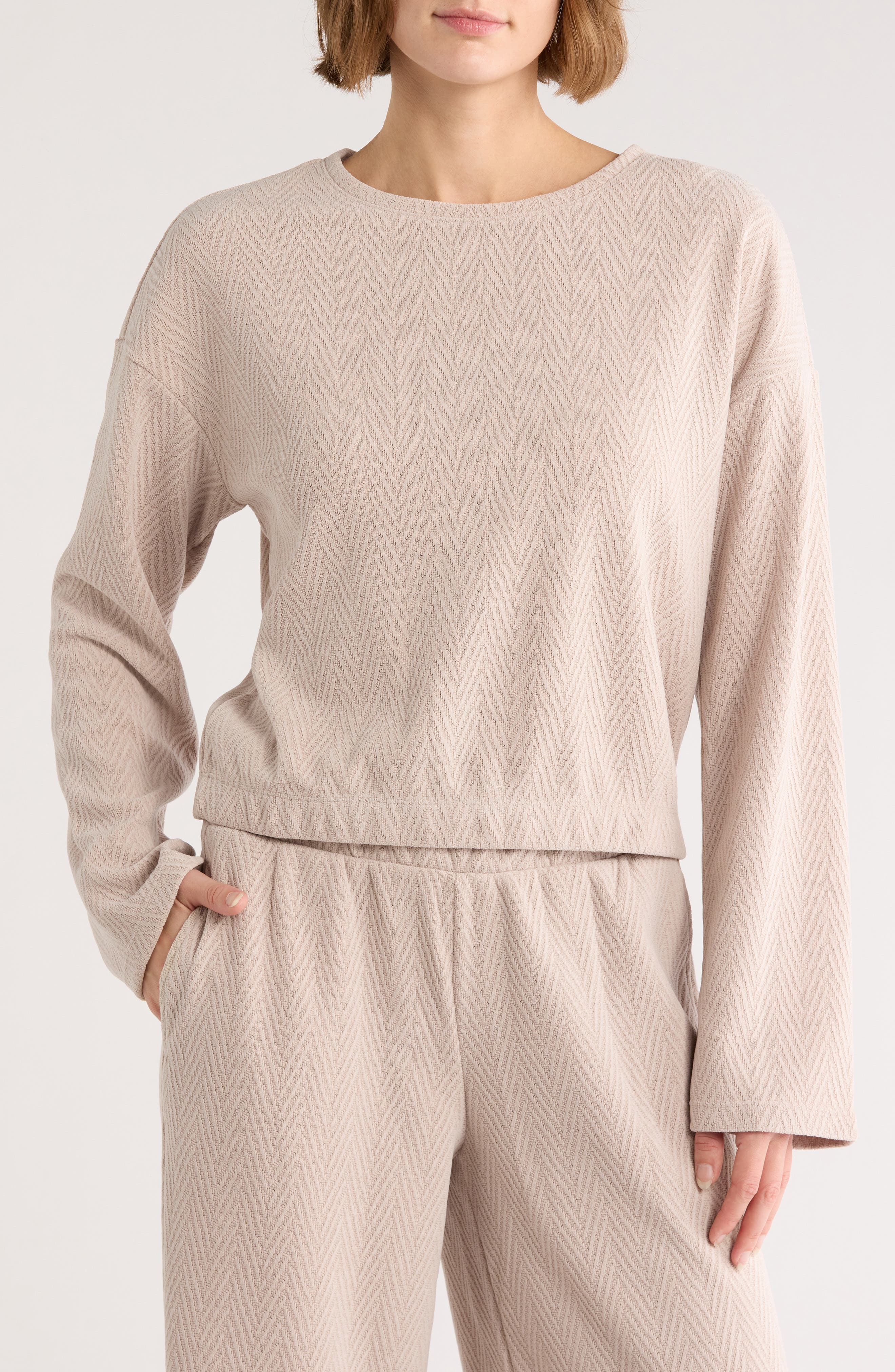 90 DEGREE BY REFLEX Herringbone Crop Pullover Sweatshirt