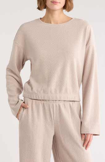 90 DEGREE BY REFLEX Herringbone Crop Pullover Sweatshirt