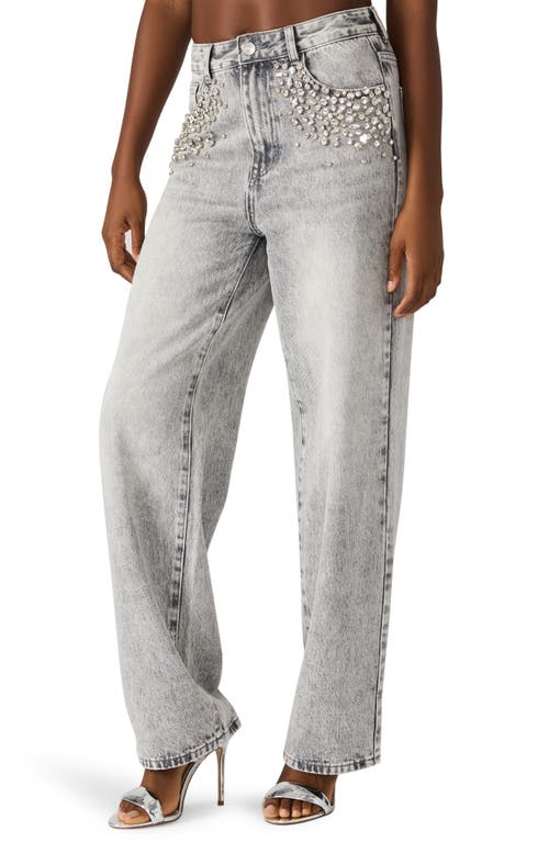 Steve Madden Eras Crystal Embellished Straight Leg Jeans In Gray
