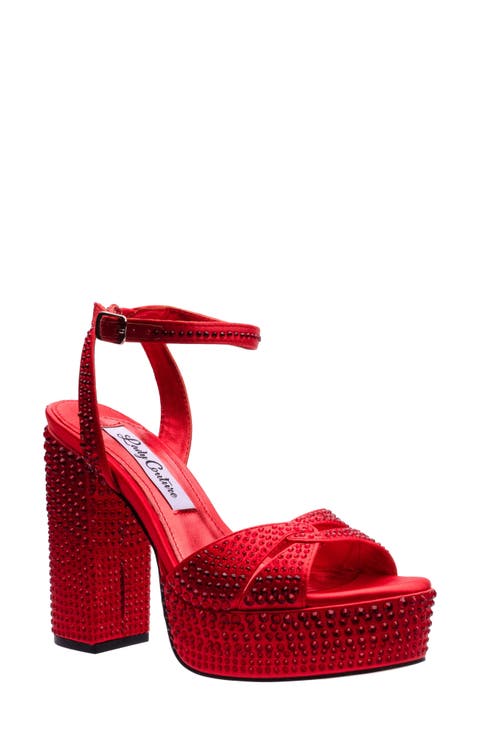 Rhinestone Platform Ankle Strap Sandal (Women)