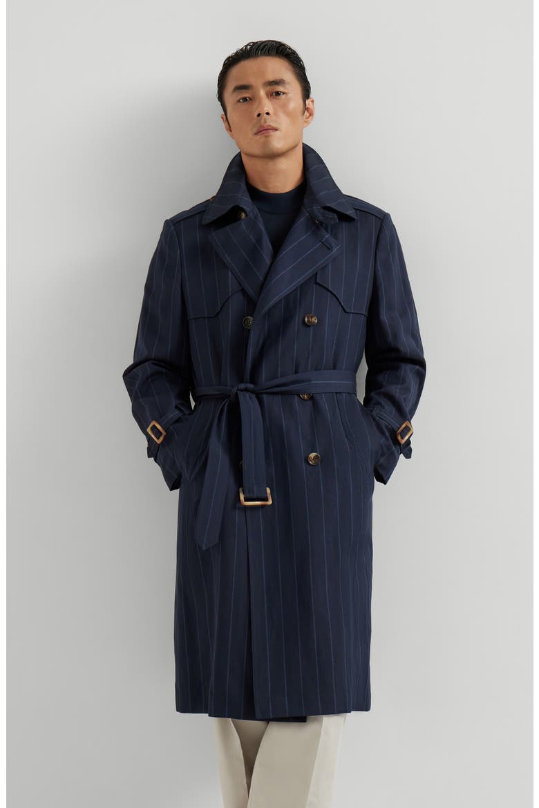Chalk stripe trench, Alternate, color, Blue
