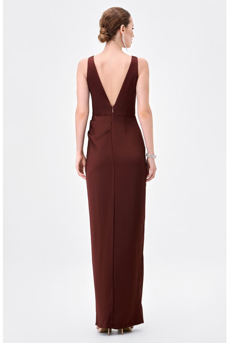 Dira Square Neck Gown, Alternate, color, BROWN