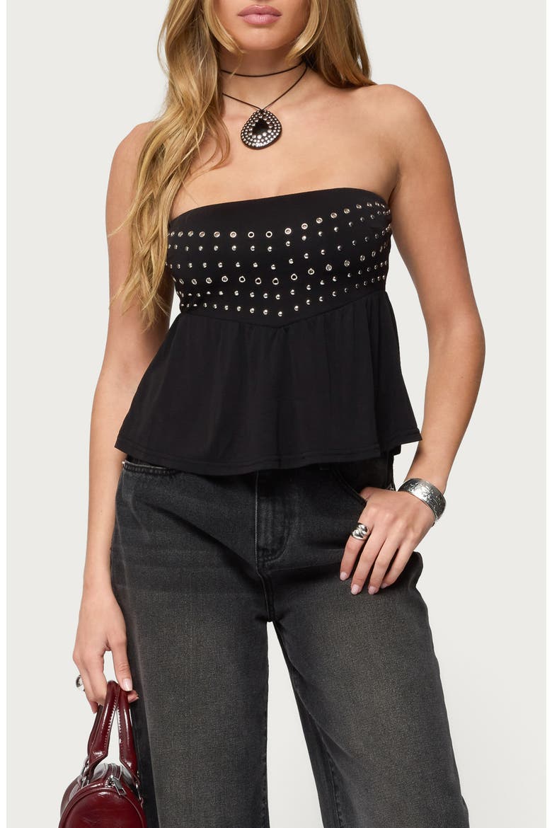 Grommet Detail Strapless Top, Alternate, color, BLACK