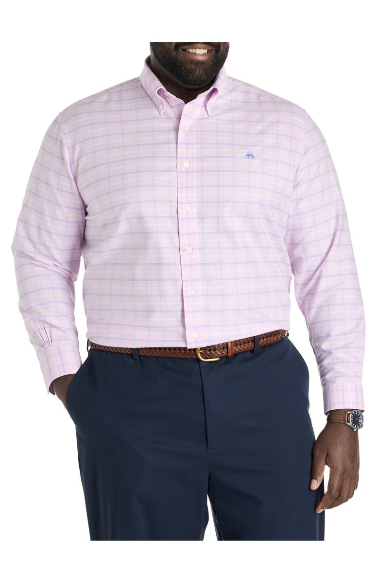 Brooks Brothers Big & Tall Non-Iron Multi Check Oxford Sport Shirt, Alternate, color, Pink