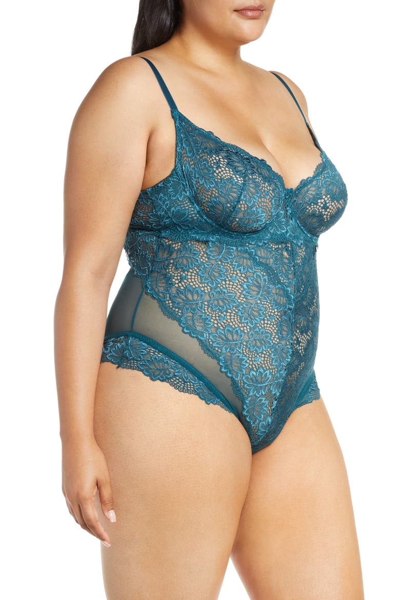 Lace Underwire Teddy, Alternate, color, TEAL