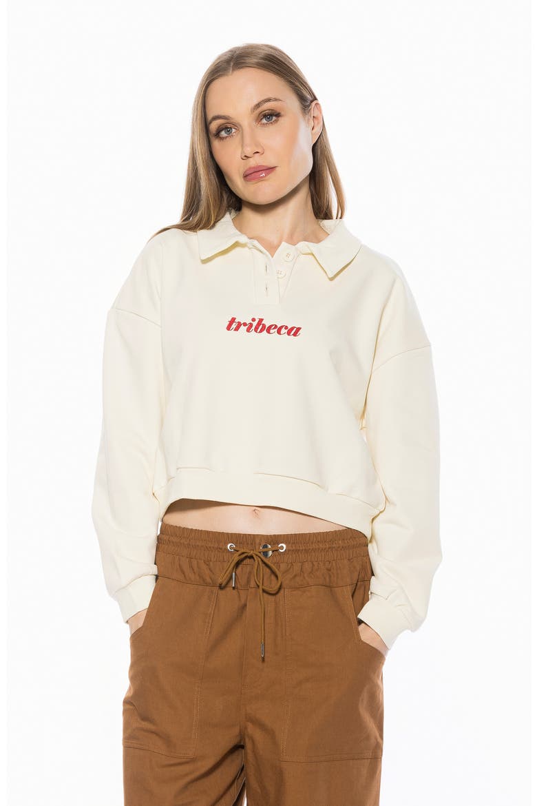 Kario Crop Polo Sweatshirt, Alternate, color, IVORY