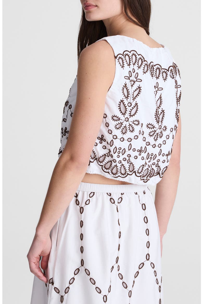 Embroidered Sleeveless Poplin Bubble Top, Alternate, color, WHITE