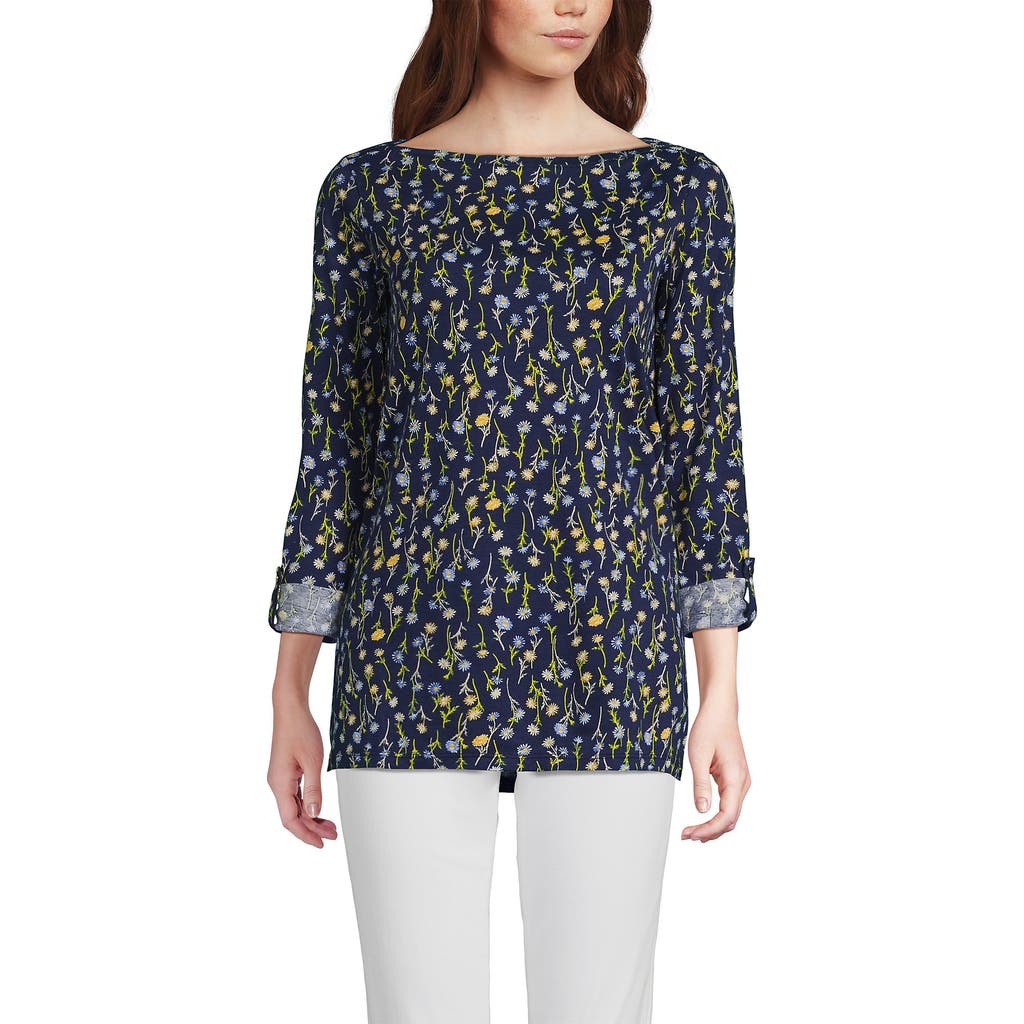 Lands' End Supima Cotton Adjustable 3/4 Sleeve Boatneck Tunic In Blue
