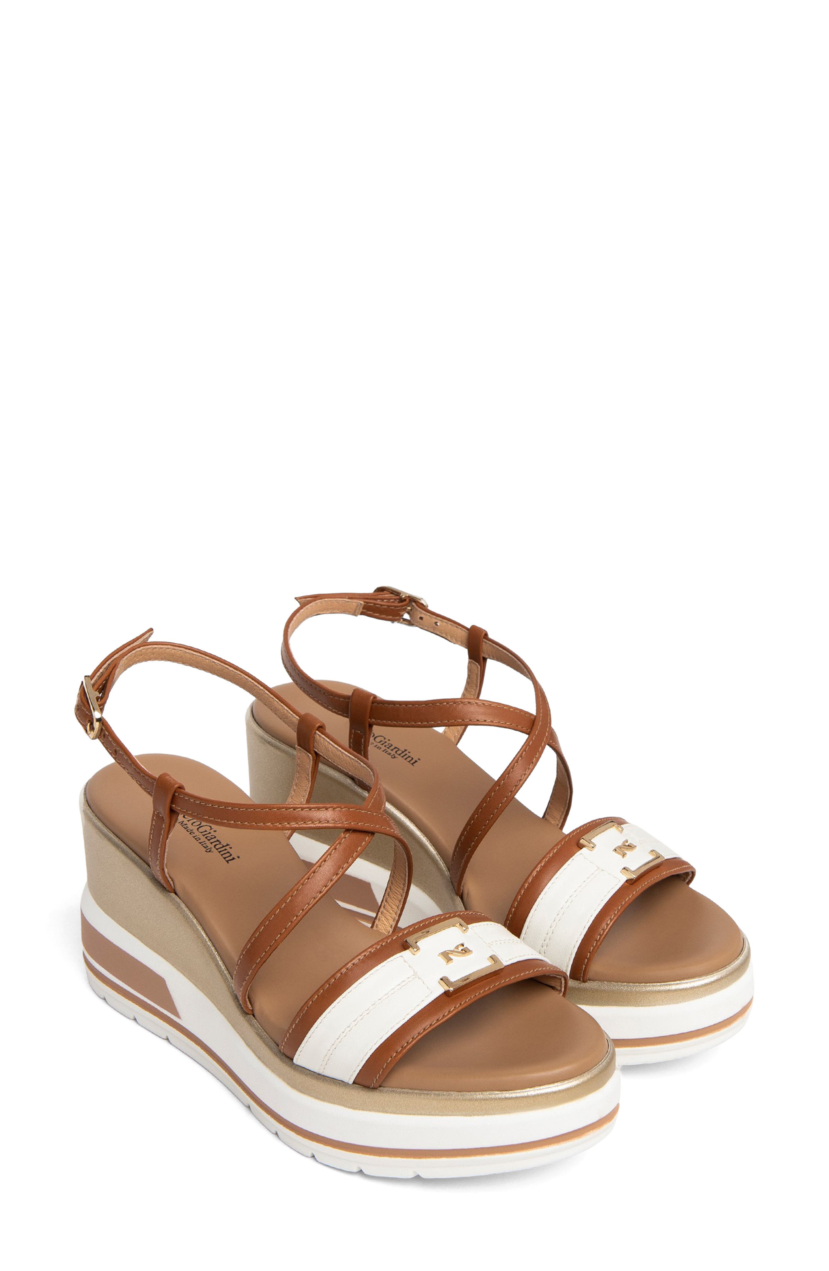 NeroGiardini Logo Plate Platform Wedge Sandal