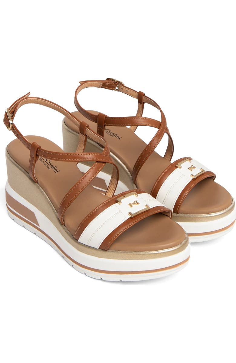 NeroGiardini Logo Plate Platform Wedge Sandal, Main, color, Brown Multi