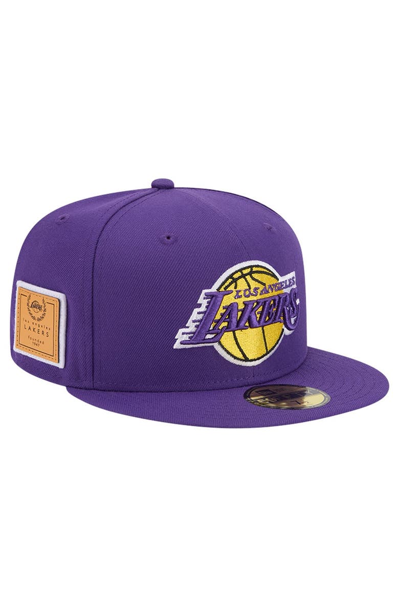 New Era Men's New Era Purple Los Angeles Lakers Court Sport Leather Applique 59FIFTY Fitted Hat, Main, color, Purple