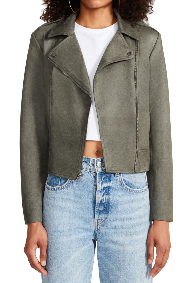 BB DAKOTA BY STEVE MADDEN Not Your Baby Faux Suede Jacket, Main, color, SURPLUS GREEN