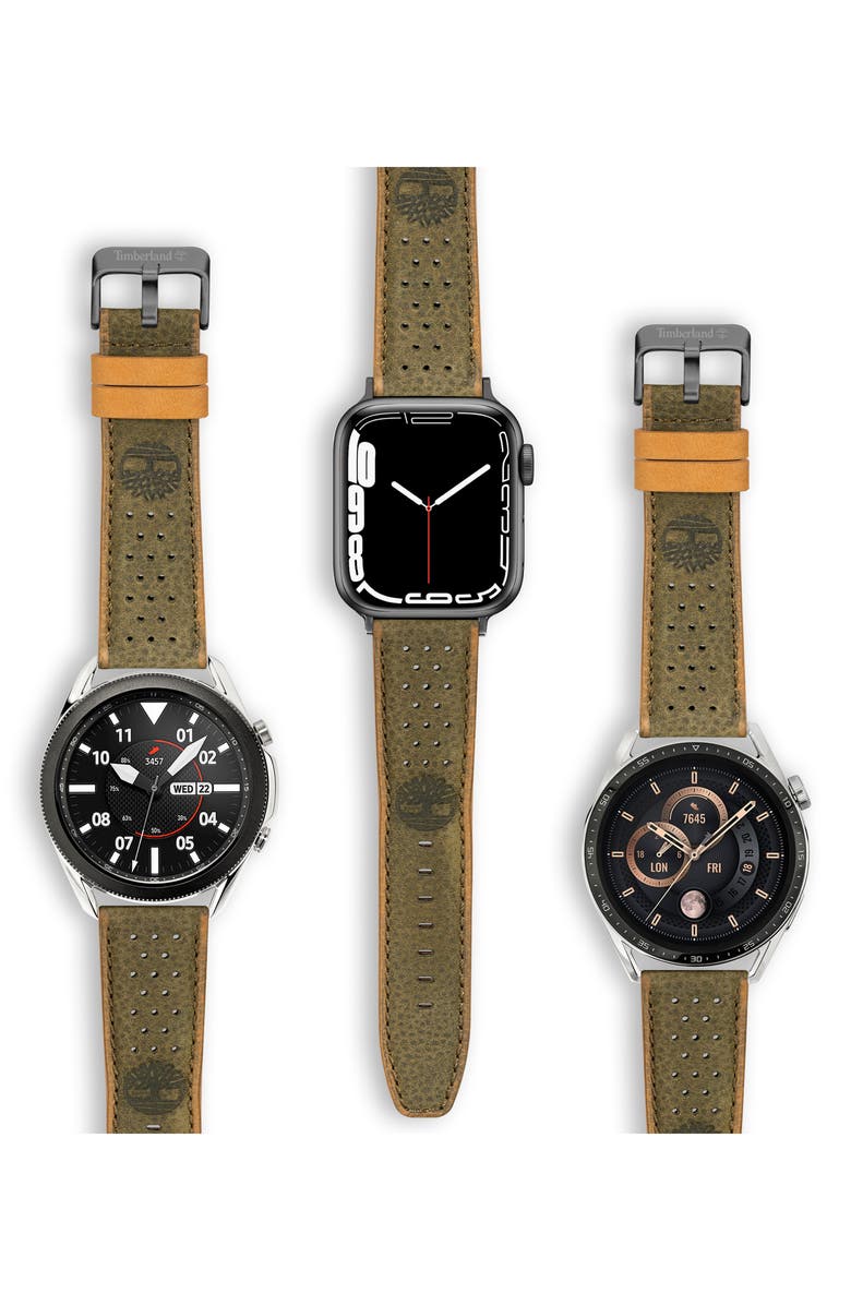 Timberland Daintree Water Repellent Leather 22mm Smartwatch Watchband, Alternate, color, Evergreen