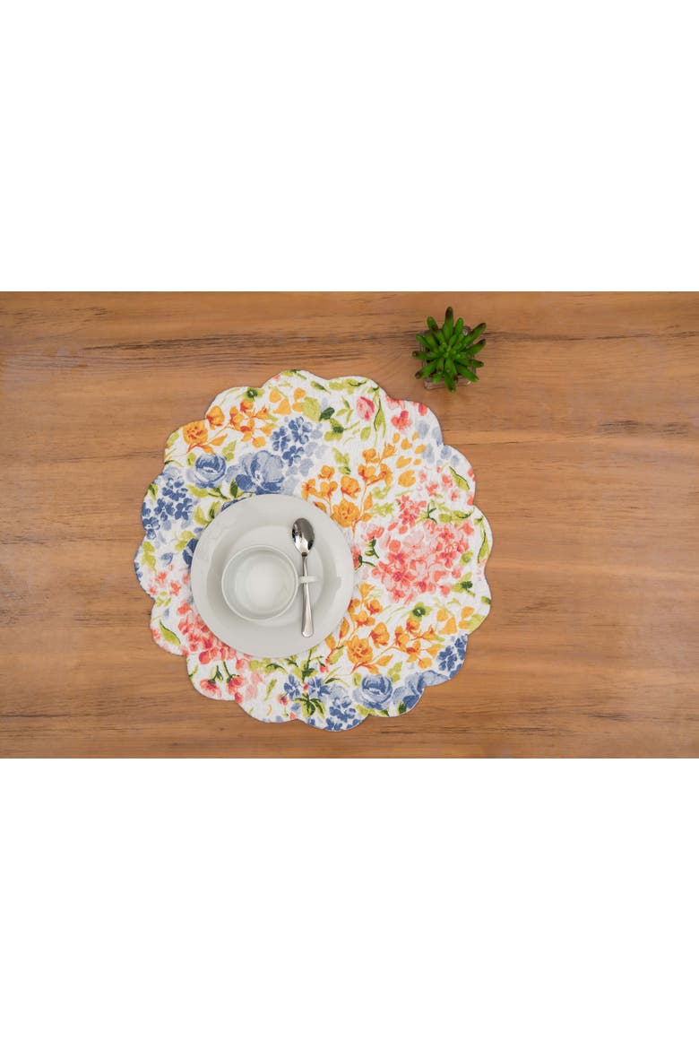 Florian Watercolor Botanical Round 100% Cotton Set of 6 Placemats 17", Alternate, color, Orange