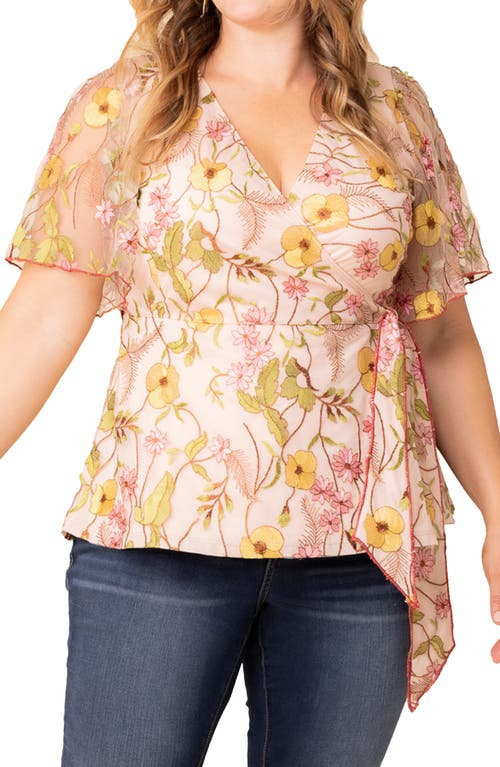 Shop Kiyonna Rosalie Embroidery Wrap Top In Dawn Garden