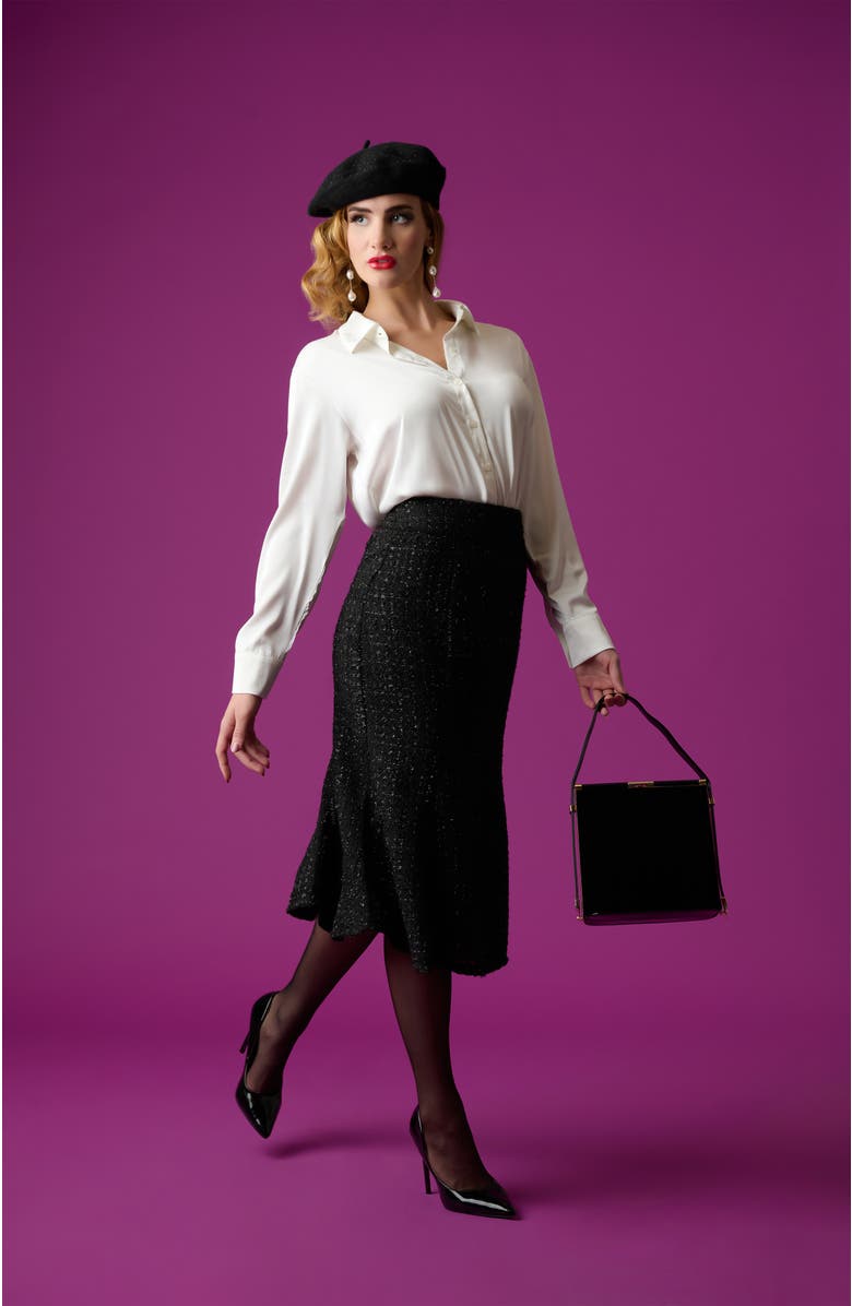 Unique Vintage Tweed Tina Trumpet Skirt, Alternate, color, Black