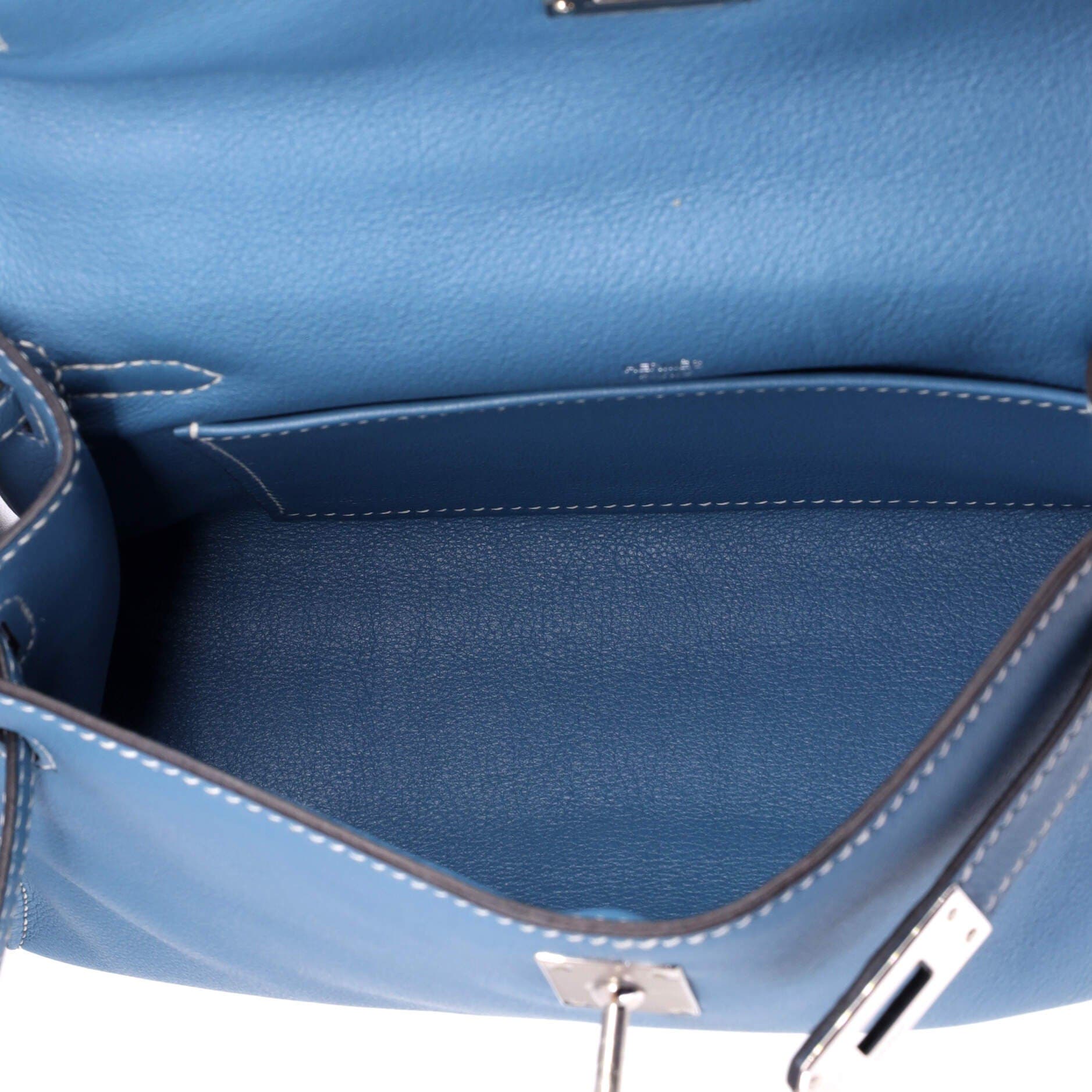 Pre-Owned Hermes Kelly Pochette Swift, Alternate, color, Bleu Jean