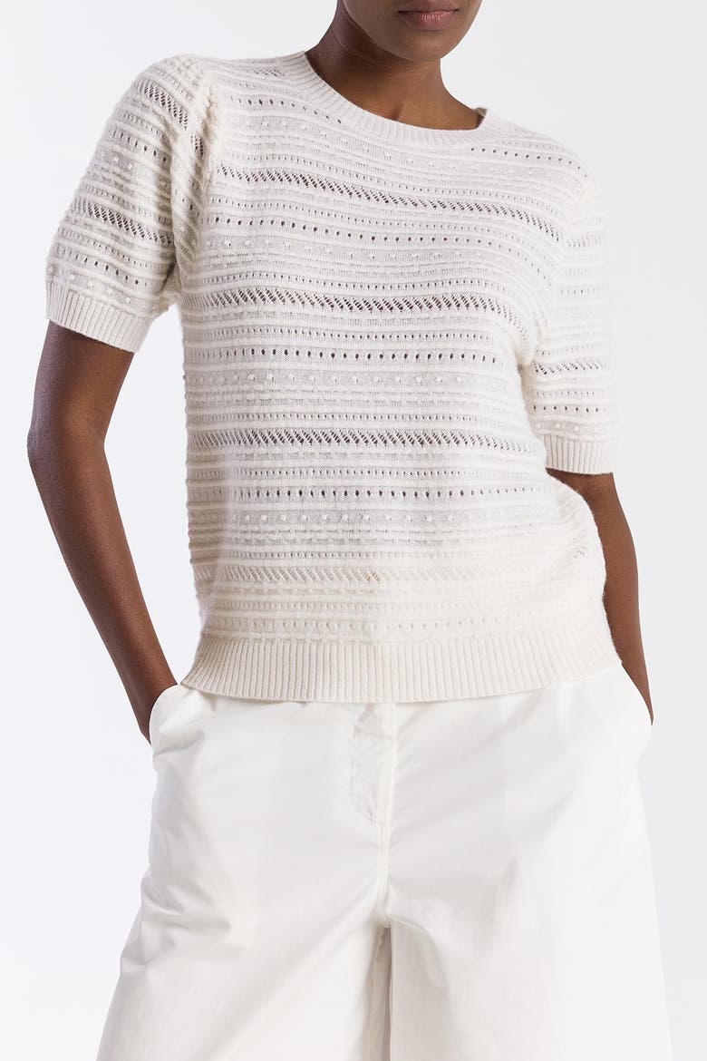 Textured Taylor 100% Cashmere Top, Alternate, color, Organic White