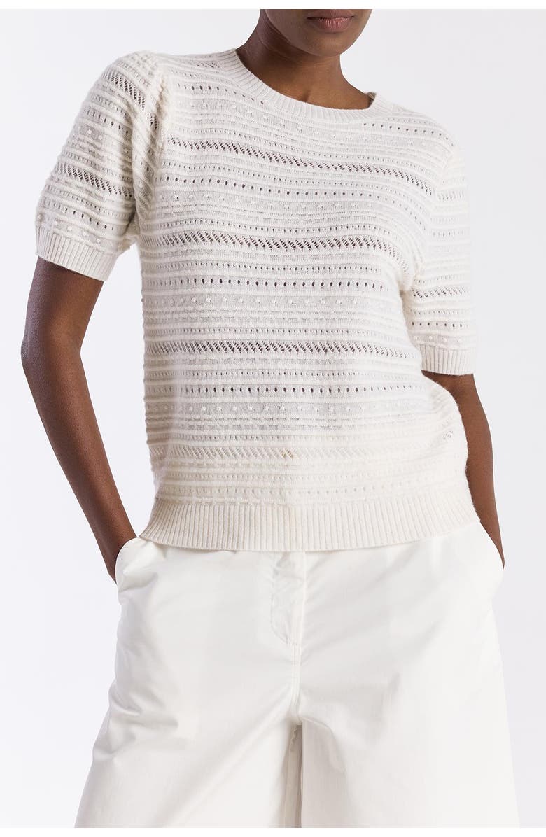 Brodie Pure Cashmere Textured Taylor 100% Cashmere Top, Alternate, color, Organic White