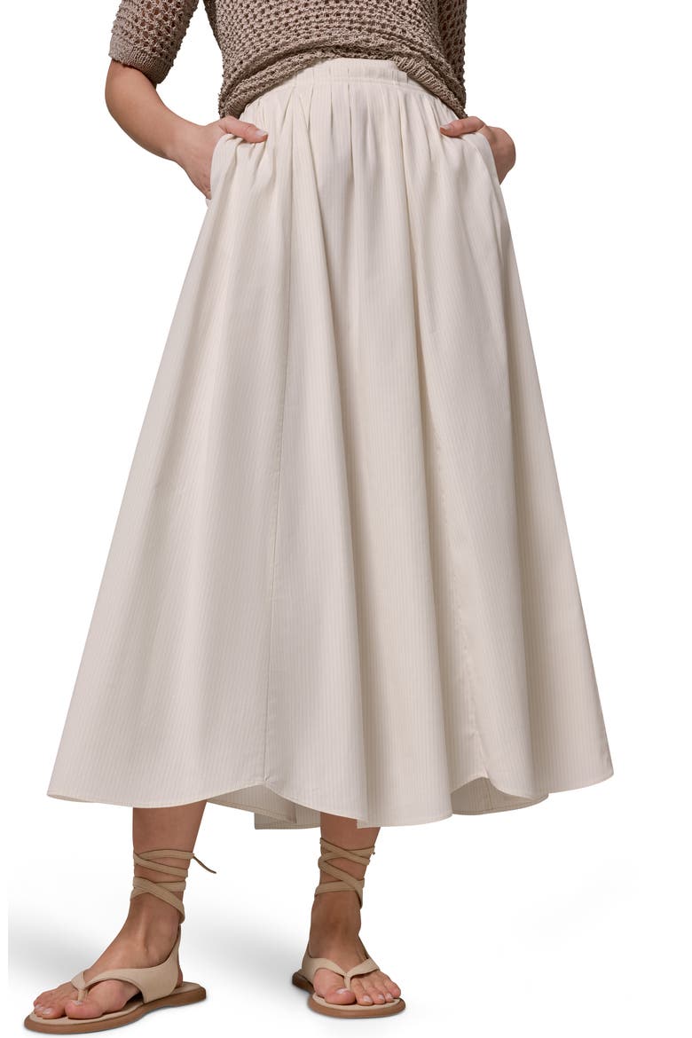 Pleated Stretch Poplin Midi Skirt, Alternate, color, CREAM PINSTRIPE