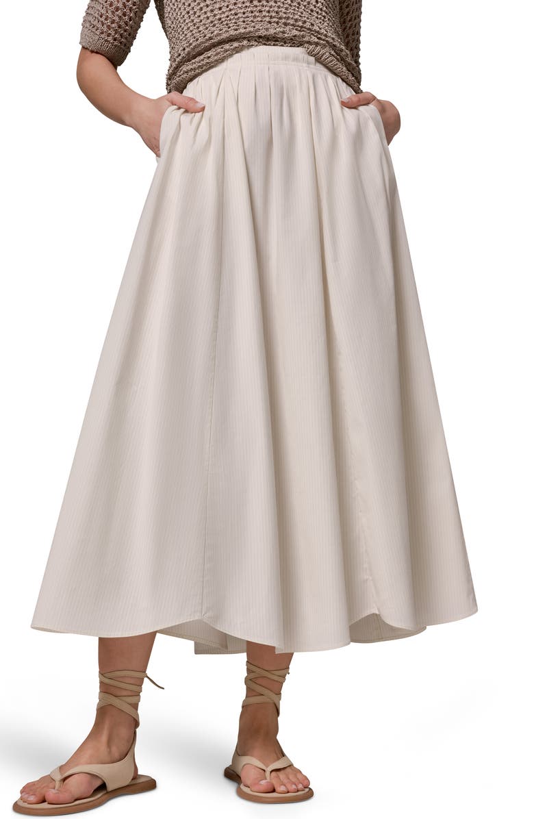 Donna Karan New York Pleated Stretch Poplin Midi Skirt, Alternate, color, Cream Pinstripe