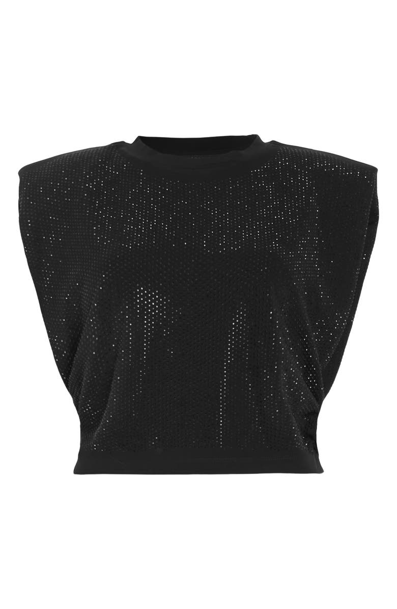 AllSaints Alya Nika Metalllic Crop Muscle Tee, Alternate, color, Black