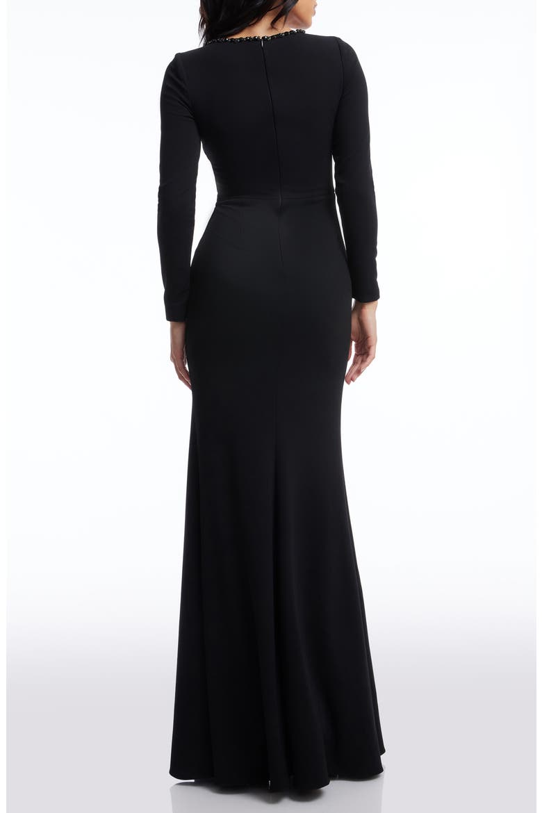 Samia Placed Sequin Floral Long Sleeve Mermaid Gown, Alternate, color, BLACK