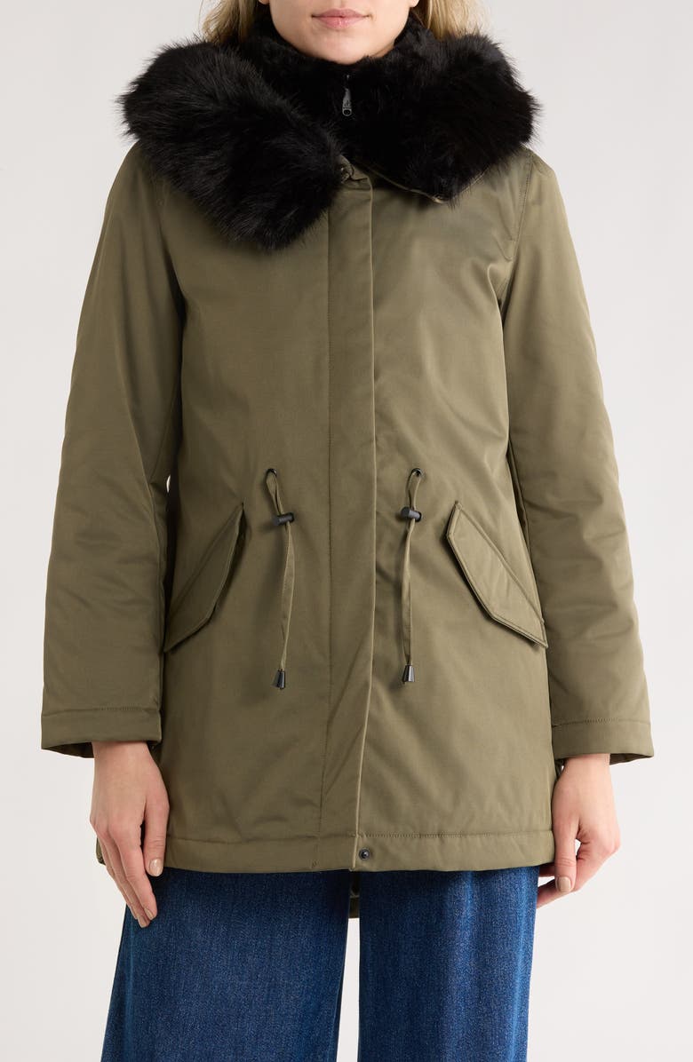 Sam Edelman Faux Fur Bib Hooded Insulated Jacket, Main, color, Loden