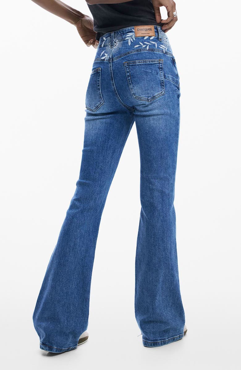 Desigual Embroidered Flare Jeans, Alternate, color, Medium Blue