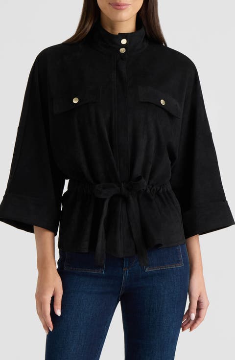 Faux Suede Tie Waist Jacket