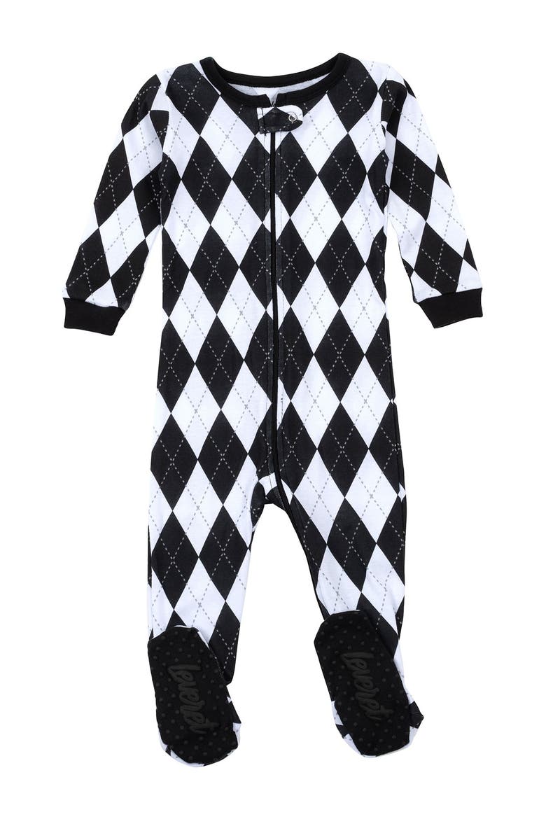 Footed Cotton Pajamas Matching Family Coordinated Holiday Prints, Main, color, BLACK & WHITE